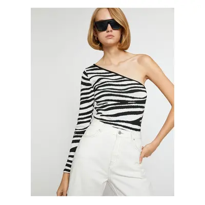 Koton One Shoulder Zebra Patterned Knitwear Sweater