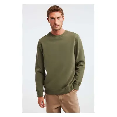 GRIMELANGE Travis Men's Soft Fabric Regular Fit Round Collar Khaki Sweatshir