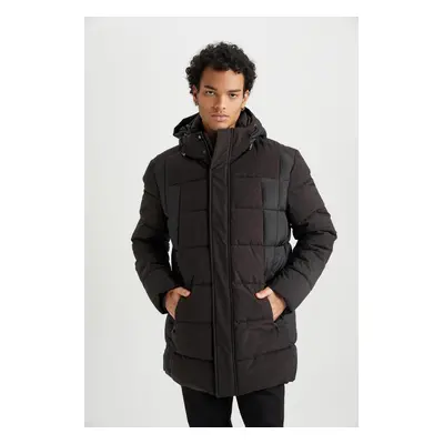 DEFACTO Water Repellent Slim Fit Slim Cut Hooded Faux Für Lined Zippered Pocket Puffer Coat Park