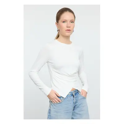 Trendyol Ecru Double Breasted Gathered/Drape Detailed Slim/Fits Body Knitted Blouse