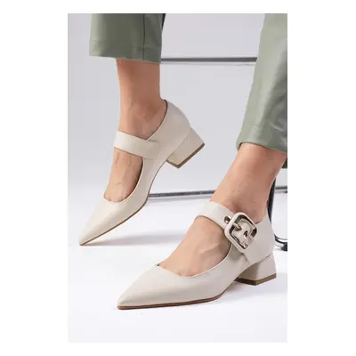 Mio Gusto Lilou Beige Color Pointed Toe Women's Low Heel Shoes