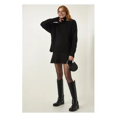 Happiness İstanbul Women's Black Turtleneck Sweater Skirt Knitwear Suit