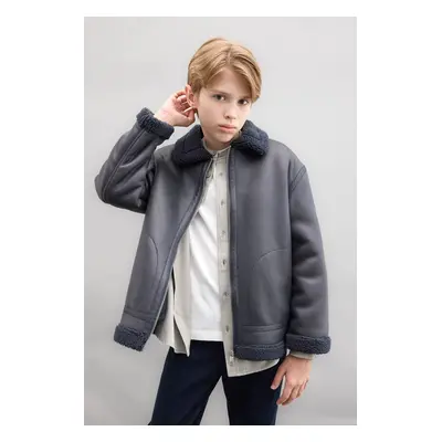 DEFACTO Boy Polo Collar Plush Lining Coat