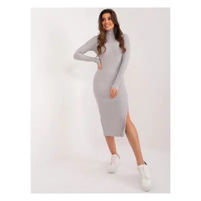 Šedé žebrované bodycon šaty s rolákem