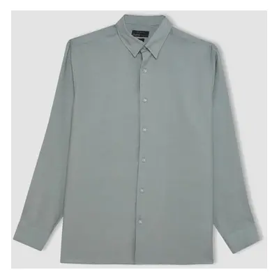 DEFACTO Relax Fit Polo Collar Poplin Long Sleeve Shirt