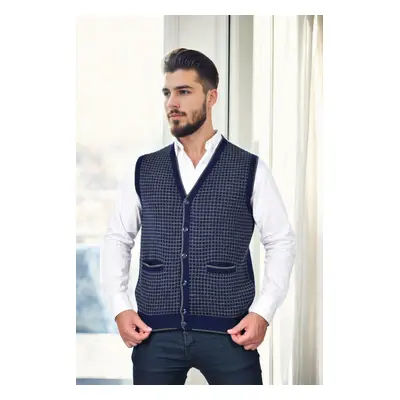 37376 Dewberry Houndstooth Patterned Mens Knit Vest-NAVY