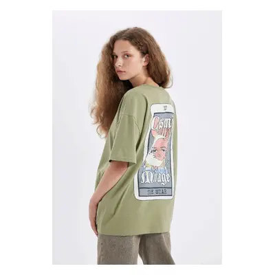 DEFACTO Oversize Wide Fit Crew Neck Back Printed Short Sleeve T-Shirt