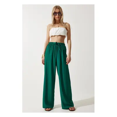 Happiness İstanbul Women's Dark Green Palazzo Viscose Trousers