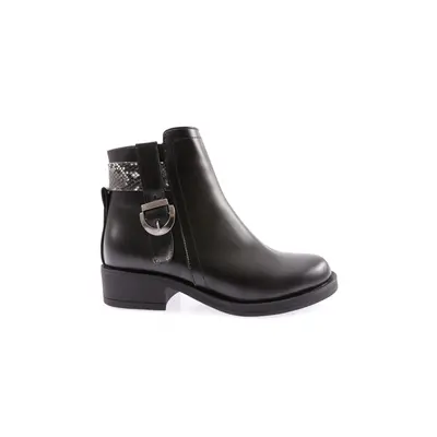 DGN 4001-2164-22k Women's Buckle Low Heel Boots BLACK BLACK SNAK