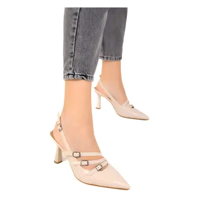 Soho Women's Beige Patent Leather Classic Heeled Shoes