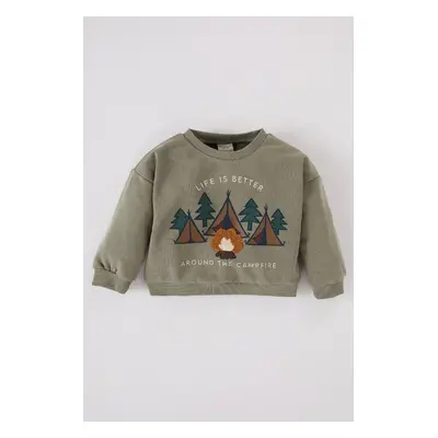 DEFACTO Baby Boy Crew Neck Nature Printed Soft Furry Sweatshirt