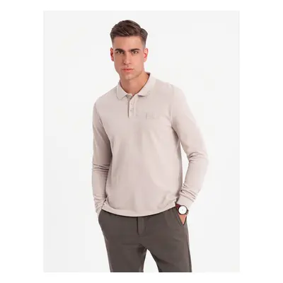 Ombre Men's structured polo longsleeve with patch - ash