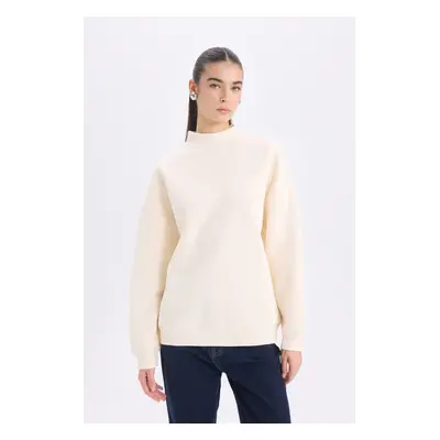 DEFACTO Oversize Wide Pattern Half Turtleneck Basic Plain Thick Sweatshirt