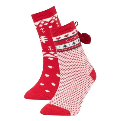 DEFACTO Girl's New Year's Themed 2-Piece Cotton Long Socks