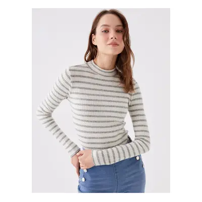 LC Waikiki High Collar Striped Long Sleeve Women's T-Shirt