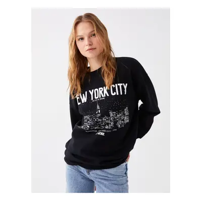 LC Waikiki Crew Neck Printed Long Sleeve Oversize Women's Sweatshirt