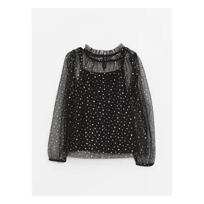 LC Waikiki Girls' High Neck Polka Dot Long Sleeve Blouse