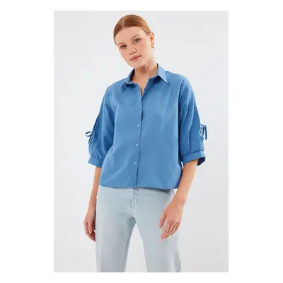 Bigdart Crop Shirt with Sleeve Detail - Indigo