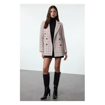 Trendyol Dusty Rose Regular Lined Double Breasted Closure Plaid Woven Blazer Jacket