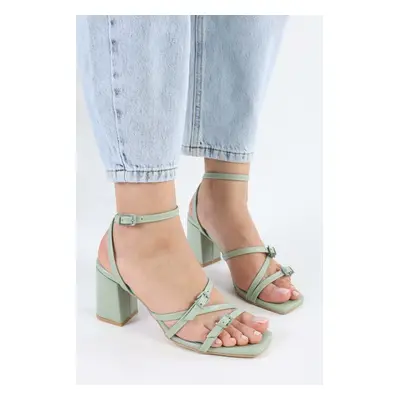 Shoeberry Women's Boyze Mint Green Belt Buckle Heeled Shoes