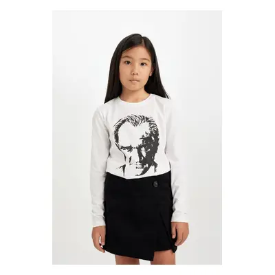 DEFACTO Girls Crew Neck Atatürk Printed Long Sleeve T-Shirt