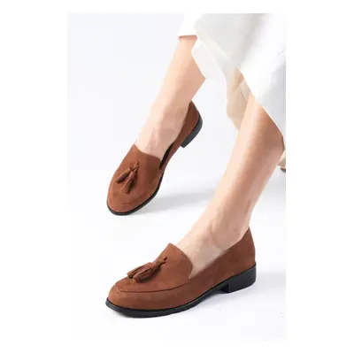 Mio Gusto Iris Tan Color Suede Women's Oxford Daily Flat Shoes