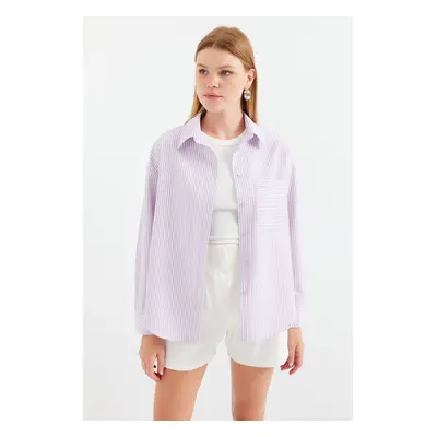 Bigdart Single Pocket Striped Oversize Shirt - Pink