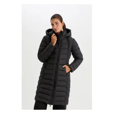 DEFACTO Fit Water Repellent Puffer Jacket Parka Long Hooded Slim Fit Slim Cut Quilted Zippered P