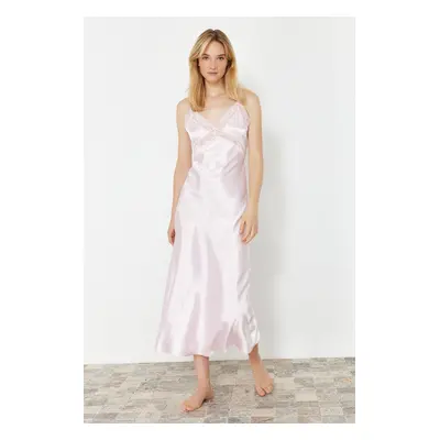 Trendyol Pink Lace Back Detailed Rope Strap Satin Woven Nightgown