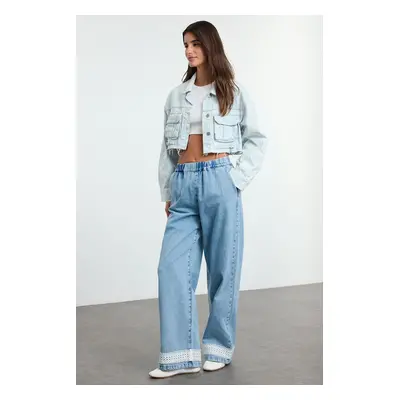 Trendyol Blue Lace Detail High Waist Wide Leg Jeans