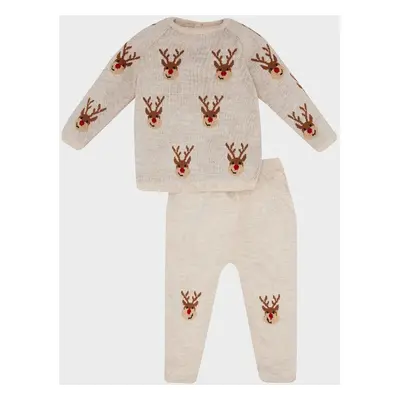 DEFACTO Baby Boy 2-Piece Set New Year Printed Crew Neck Long Sleeve Knitwear Sweater Elastic Wai