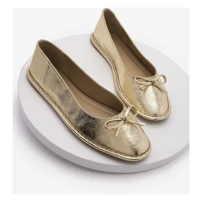 Marjin Women's Foldable Ballerinas with Bow Detail Linsar Gold