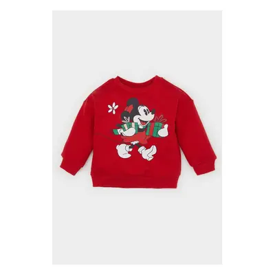 DEFACTO Baby Girl Disney Mickey & Minnie New Year Themed Crew Neck Soft Furry Sweatshirt