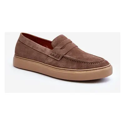 Mužské Semišové Polobotky Loafersy Zazoo Tmavě Beige