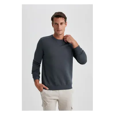 DEFACTO Anthracite Regular Fit Crew Neck Cotton Basic Plain Sweatshirt