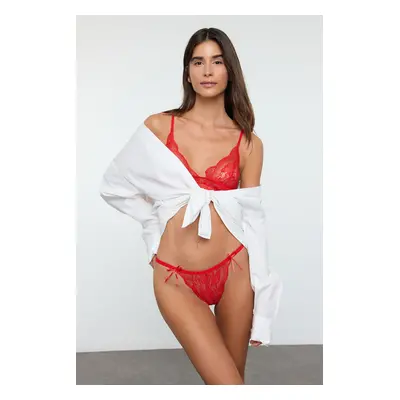 Trendyol Red Lace Ribbon/Bow Unlined Knitted Lingerie Set