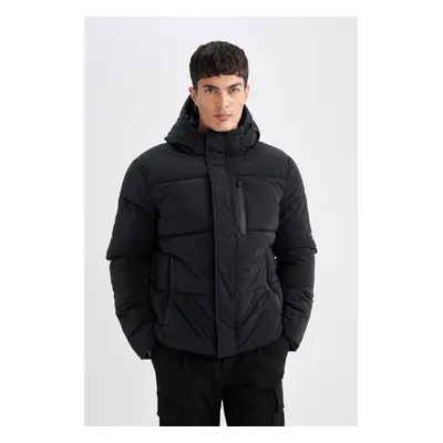 DEFACTO Water Repellent Puffer Jacket Hooded Zippered Pockets Snap Pockets