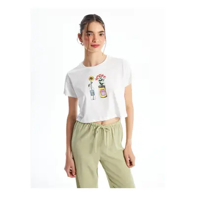 LC Waikiki Crew Neck Printed Short Sleeve Women's Crop