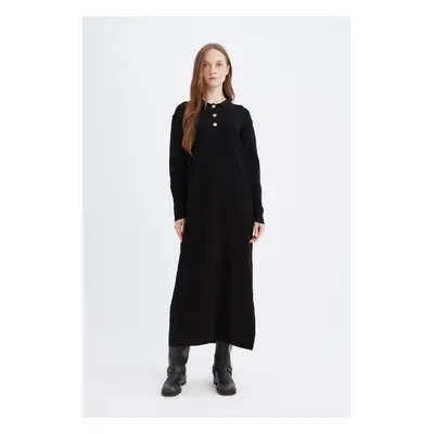 DEFACTO Regular Fit Polo Neck Basic Plain Maxi Knit Dress