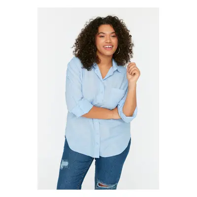 Trendyol Curve Blue Boyfriend Woven Shirt