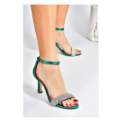 Fox Shoes Green Satin Fabric Women's Evening Shoes