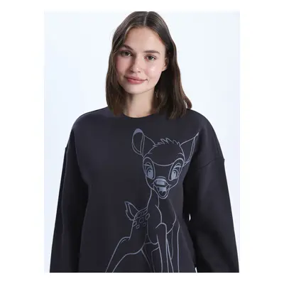 LC Waikiki Women's Crew Neck Bambi Printed Long Sleeve Oversize Sweatshirt