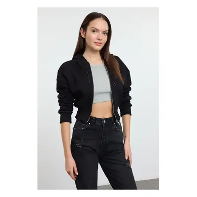 Trendyol Black Crop Oversize Knitted Sweatshirt