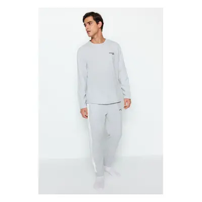 Trendyol Gray Embroidery Detailed Knitted Pajamas Set