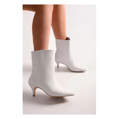 Shoeberry Women's Kerry White Skin Short Heel Boots White Skin