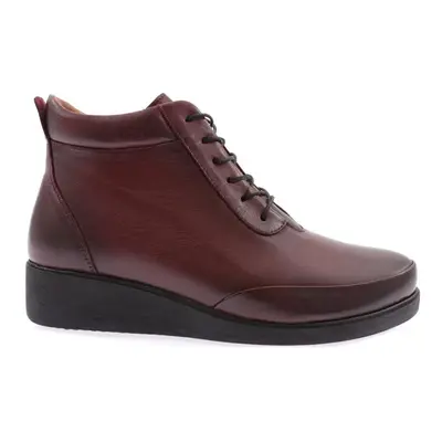 DGN Thick Sole Side Zipper Lace Up Women's Boots Claret Red