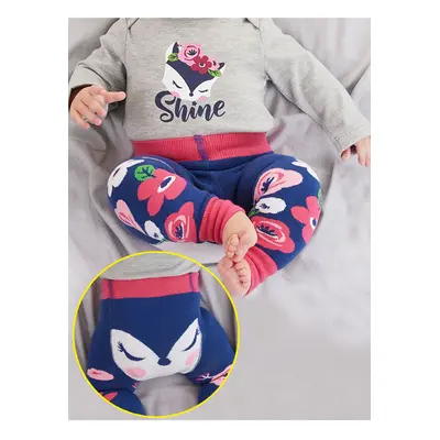 Denokids Fox Baby Girl Navy Blue Pink Tights-Pants