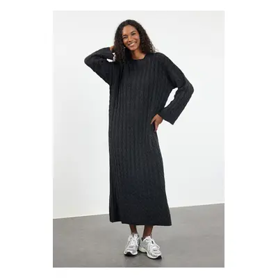 Trendyol Anthracite Maxi Knitwear Hair Knitted Wide Pattern Dress