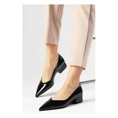 Mio Gusto Marie Black Color Patent Leather Short Heels Women's Shoes