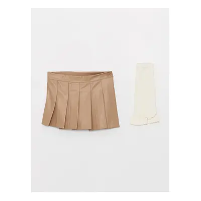 LC Waikiki 2-Pack Leather Look Baby Girl Short Skirt and Tights